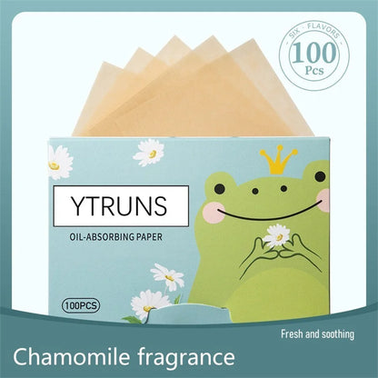 100pcs Fragrance Oil-Absorbing Face Paper - Green Tea, Gardenia, Chamomile, Lavender, Rose & Bamboo Charcoal Blotting Sheets