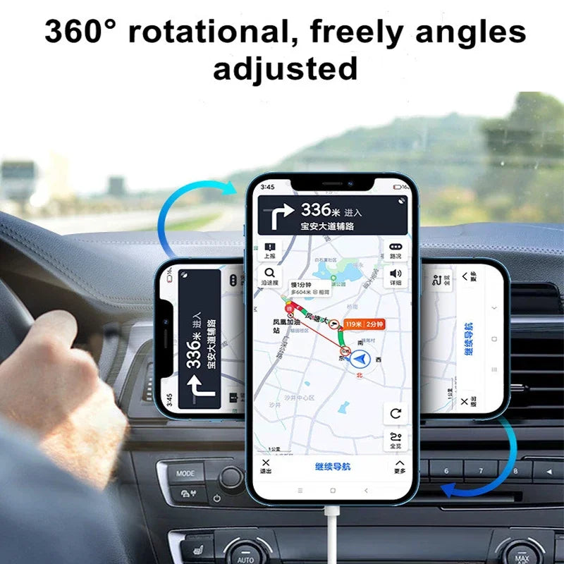 Magnetic Wireless Car Charger for MagSafe - iPhone 12/13/14/15 Pro Max, Mini, Air Vent Phone Holder Stand, Fast Charging