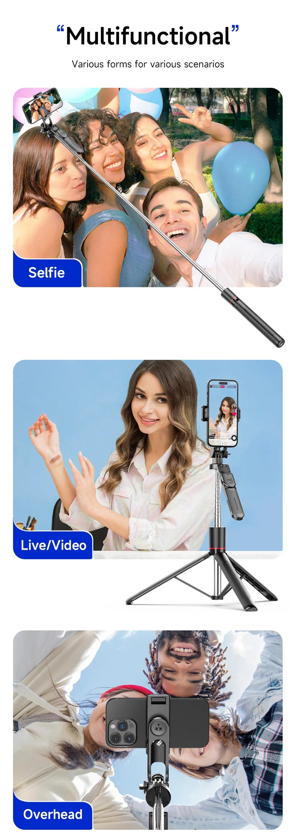 MEUYAG Selfie Stick Tripod – 1708mm Monopod with Fill Light, Bluetooth Remote, 360° Rotation & 1/4” Interface for Mobile Phones