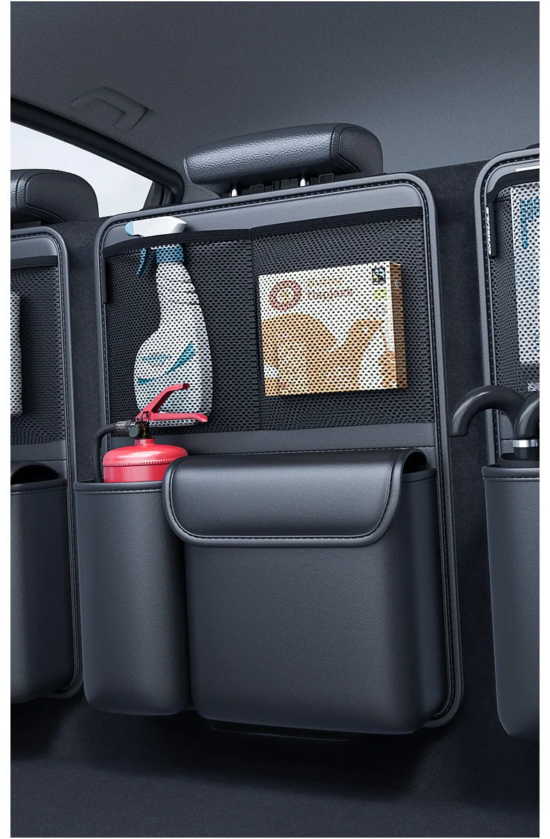 Car Trunk Leather Storage Bag – Foldable Seat Back Tools Organizer, UV-Protected Multifunctional Hanging Organizer for SUVs