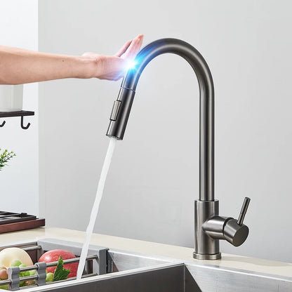 Pull-Out Sensor Black Kitchen Faucet - Sensitive Touch Control Mixer Tap for Kitchen Sink