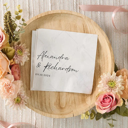 50pcs Personalized Wedding Cocktail Napkins – Custom Initials & Pet Portrait Dinner Party Decor