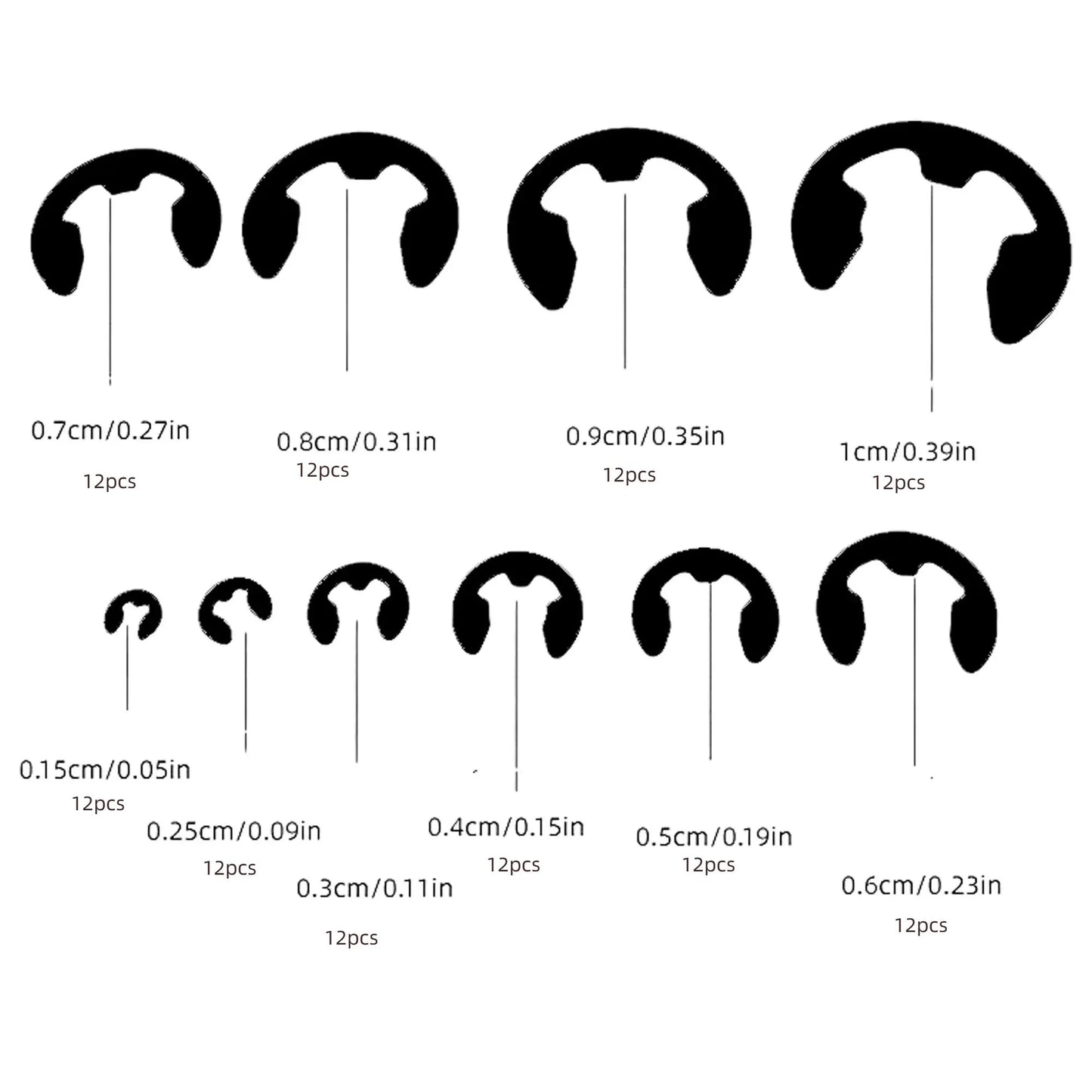 120-Piece Stainless Steel Retaining Circlip Set - Black Snap Ring E-Clip Assortment M1.5-M10 for Shaft Fasteners