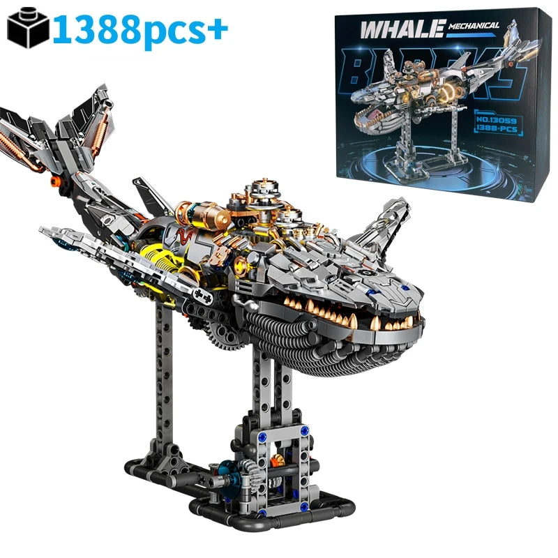 Mechanical Sea Animal Building Blocks Toy – Whale Shark, Octopus, Piranha & Manta Ray with Motor and Lights for Kids