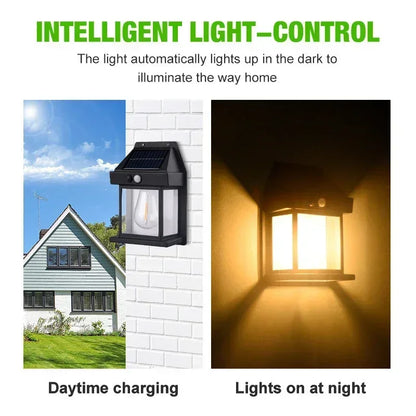 Solar Motion Sensor Wall Light - Waterproof Outdoor LED Garden Yard Lamp with 3 Lighting Modes