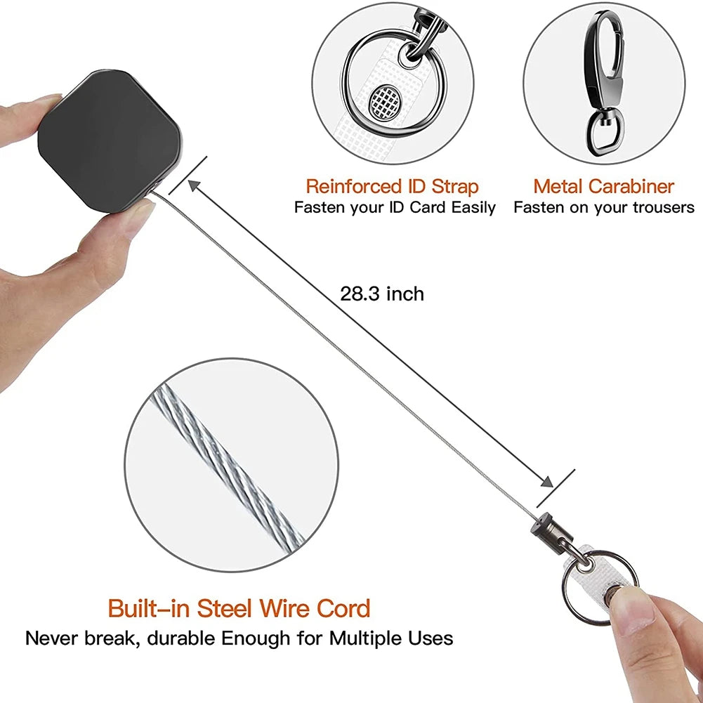 Heavy Duty Retractable Metal Carabiner Keychain with 28.3-Inch Steel Wire Cord – Badge Reel Clip