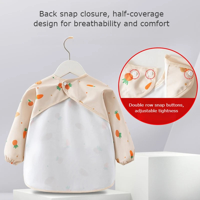 Waterproof Long Sleeve Baby Feeding Bib - Toddler Apron Smock with Food Catcher Pocket for Mess-Free Mealtime