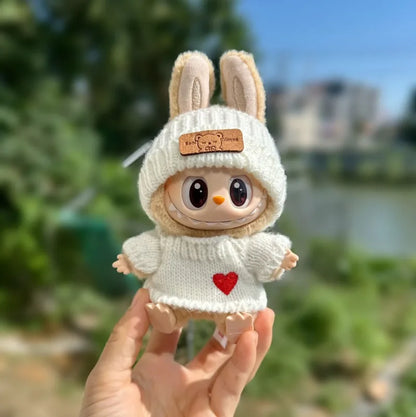 17cm Labubu Doll Clothes — Monster Outfit with Hat, Love Sweater & Casual Shoes for Sitting Party Accessories