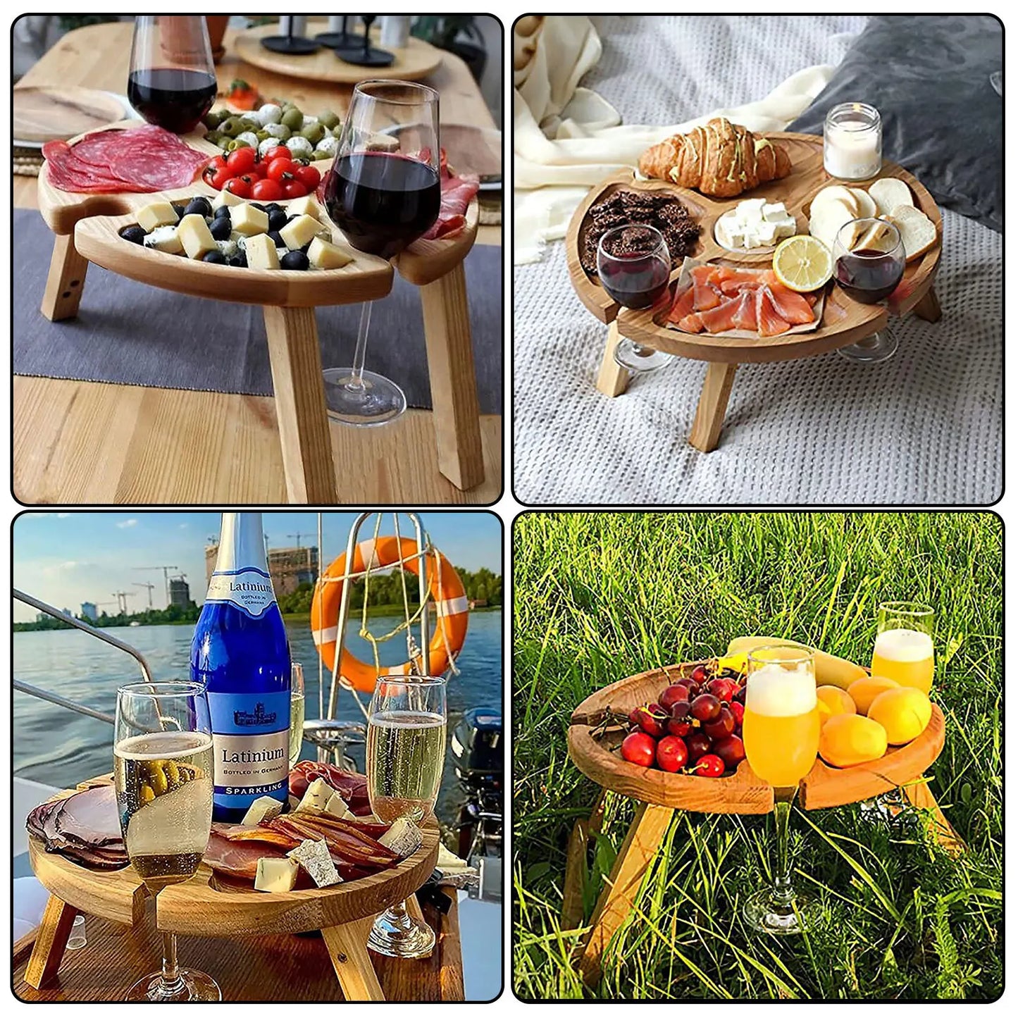 Wooden Folding Picnic Table – Portable Chair, Casual Snack Tray, Wine Rack, Kitchen Storage Container