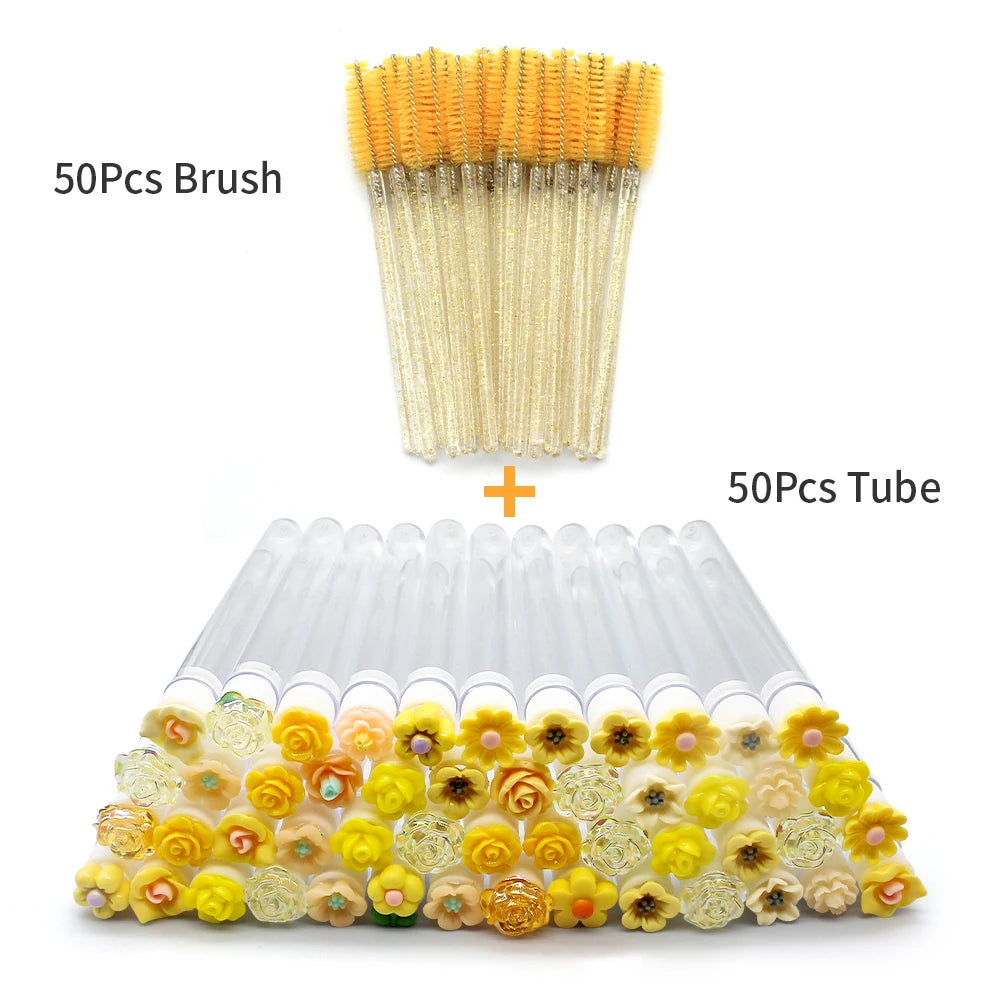 10/50PCS Reusable Eyelash & Eyebrow Brush Tubes — Replaceable Dust-Proof Wands Storage & Makeup Tool
