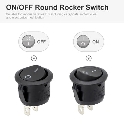 Mini Round Rocker Switches - 2-Pin On/Off 3A 250V 6A 125V Switches for RV, Car, Truck and Boat, 10/20PCS