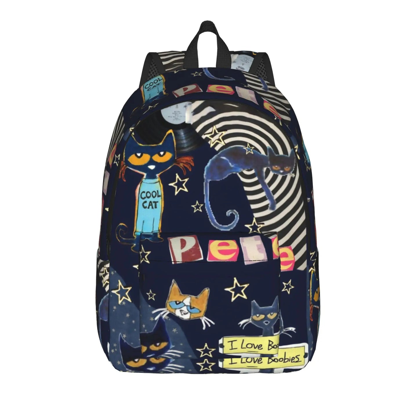 Pete The Cat Casual Backpack - Cartoon Student Laptop Shoulder Bag With Pocket For Men And Women
