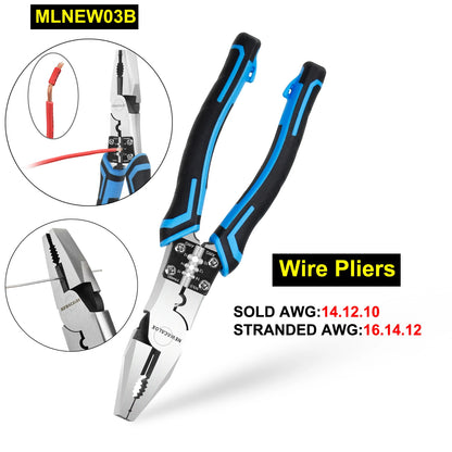 Toolour 8-Inch Multifunctional Pliers - Wire Stripper, Crimper, Cutter & Needle Nose Hand Tool