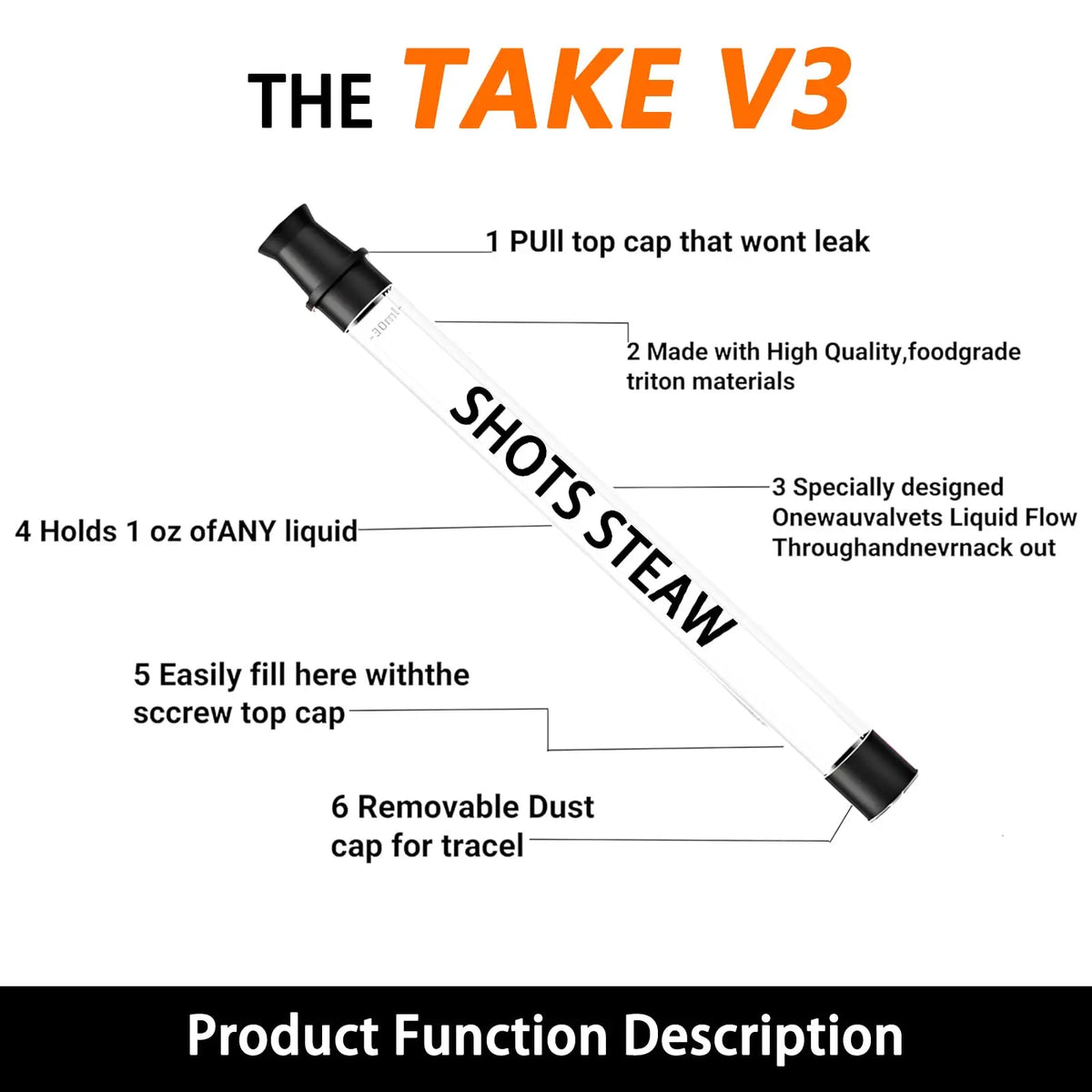 Reusable Bottle Shot Straw - Food-Grade Transparent Dispenser for Standard Bottles and Tumblers
