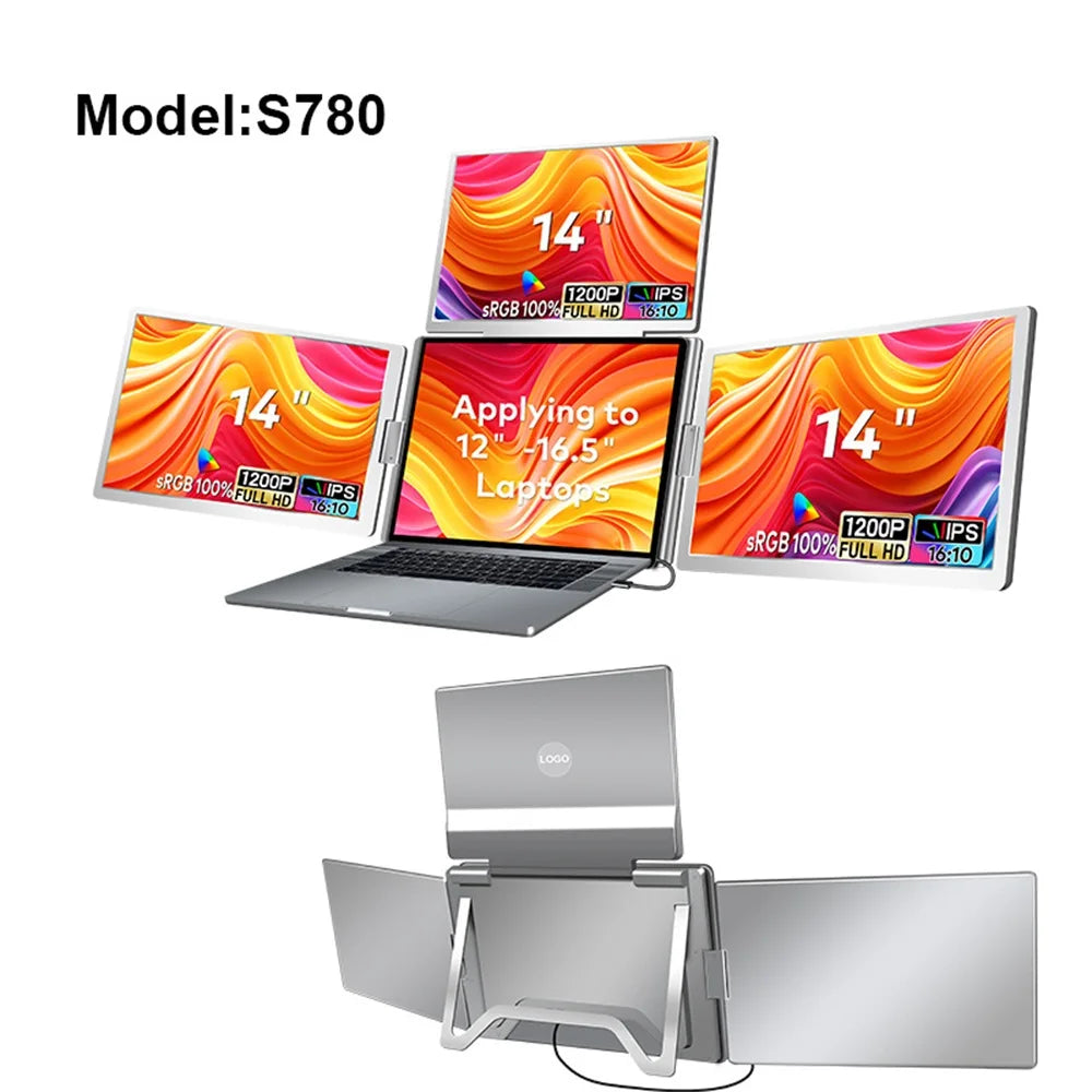 Triple Screen Portable LCD Monitor — FHD Backlit Secondary Display for Laptop with 1-Cable Connection