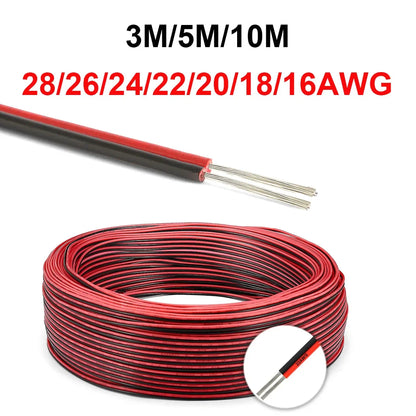 12V Red & Black Hookup Wire – 2-Pin Automotive Flat Cable for LED Extension, Doorbell, Lighting, & Speakers