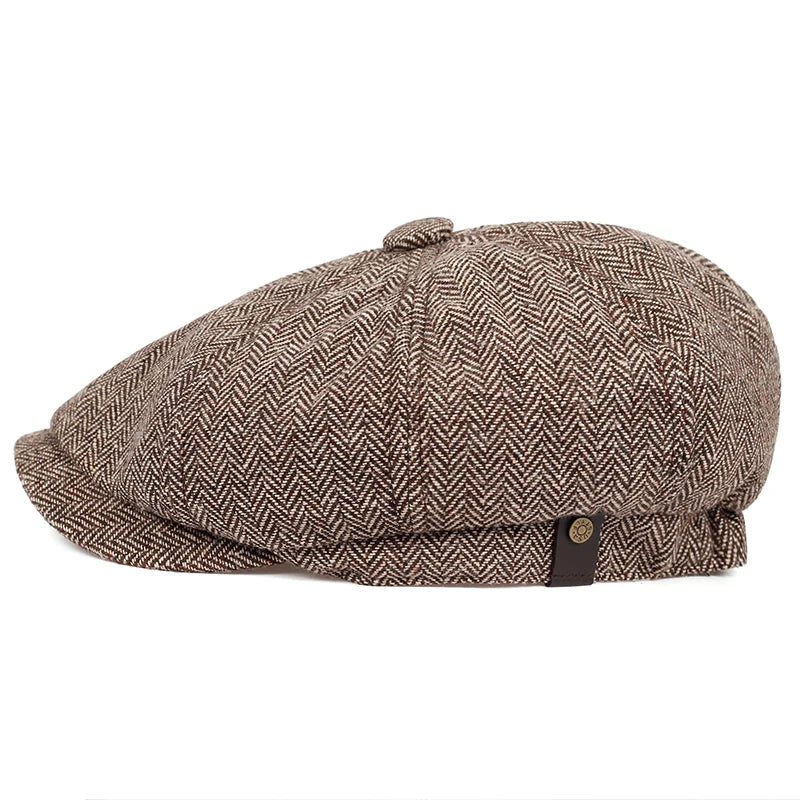 Retro Men’s Newsboy Cap — British Octagonal Herringbone Flat Painter Hat Autumn Winter Hip Hop Beret