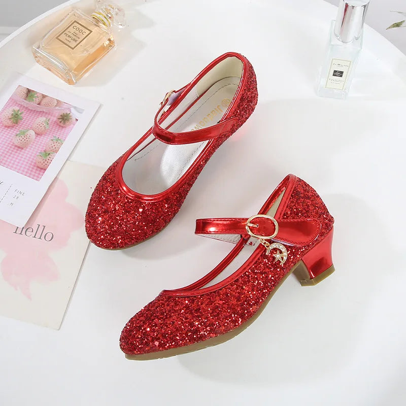 Girls Princess High Heel Shoes - Purple & Red Leather Party Dress Shoes for Kids Weddings & Special Occasions