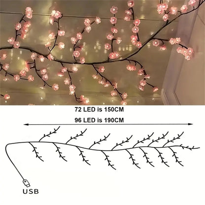 72/96 LED USB Cherry Blossom String Lights – 8-Mode DIY Flower Lights for Parties & Weddings