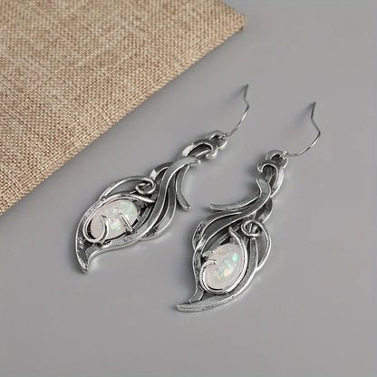 Bohemian Opal Dangle Earrings - Elegant Silver Plated Jewelry for Holidays & Special Occasions