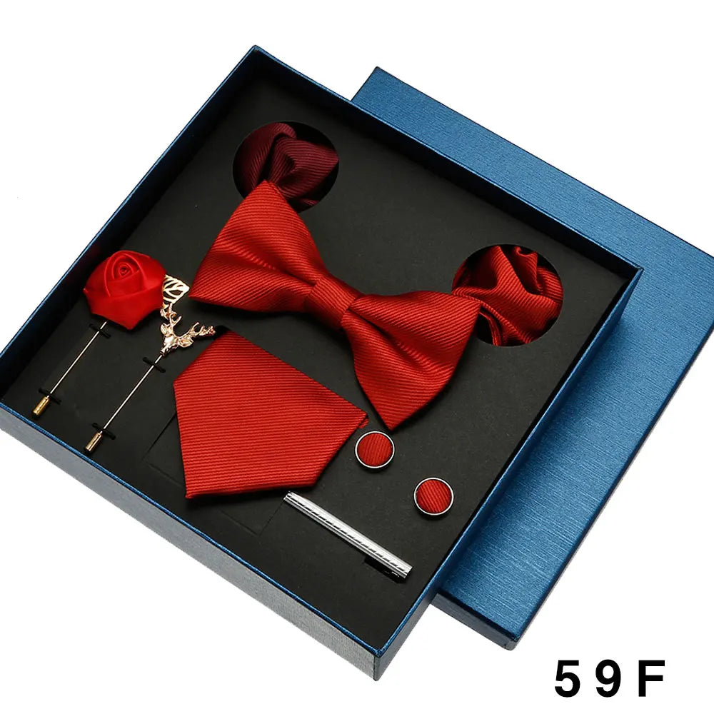 Red & Blue Classic Silk Tie Set for Men - Pocket Square & Cufflinks, Solid Color Necktie for Parties & Weddings