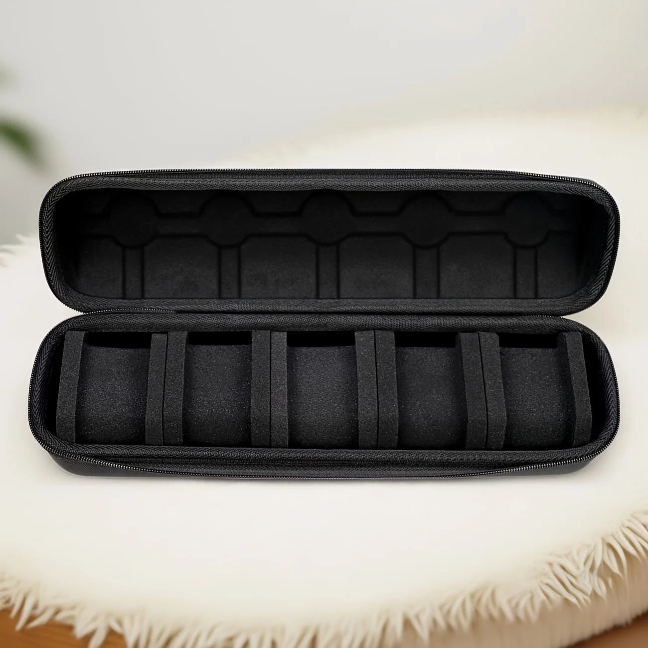 5-Slot Watch Case Travel Organizer — Hard Shell with Pillow Insert, Smartwatch Storage & Gift-Ready (Black)