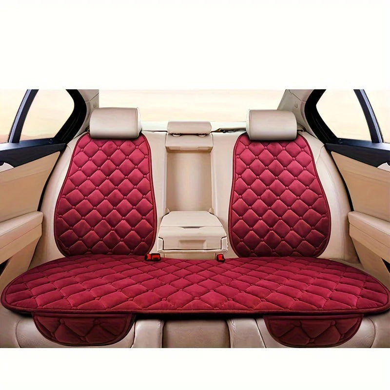 Thick Plush Car Seat Cushion Set - Warm Anti-Slip Three-Piece Winter Seat Covers