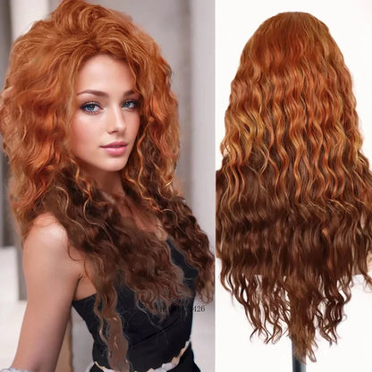 Ash Blonde Synthetic Wig – 26" Long Curly Ombre Hair, Fluffy Wave Wig for Women, Costume & Party Wig