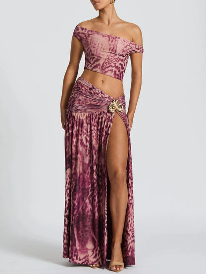 2026 Women’s Summer Strapless Two-Piece Bikini – Mid-Waist Split Top with Leopard & Tie-Dye Print