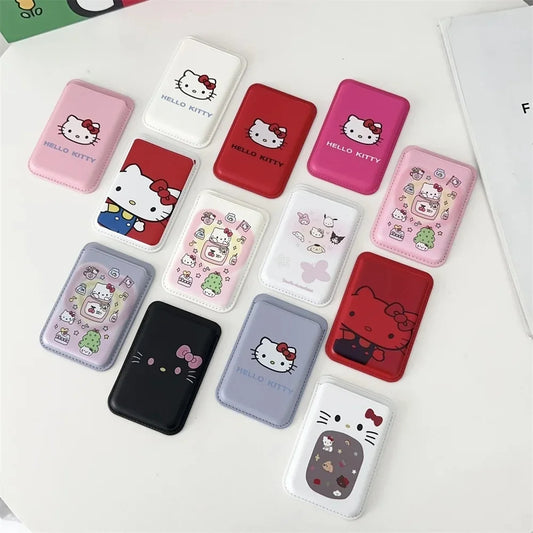 INS MagSafe Hello Kitty Wallet Card Holder Case for iPhone 17 / 16 / 15 / 14 / 13 Air Pro Max – Magnetic Card Clip Slim Wallet Phone Cover for Girls Gift Style Accessory