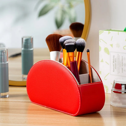 5-Grid PU Leather Desk Organizer: Remote Control and Phone Holder with TV Holder and Cosmetic Brush Storage Box