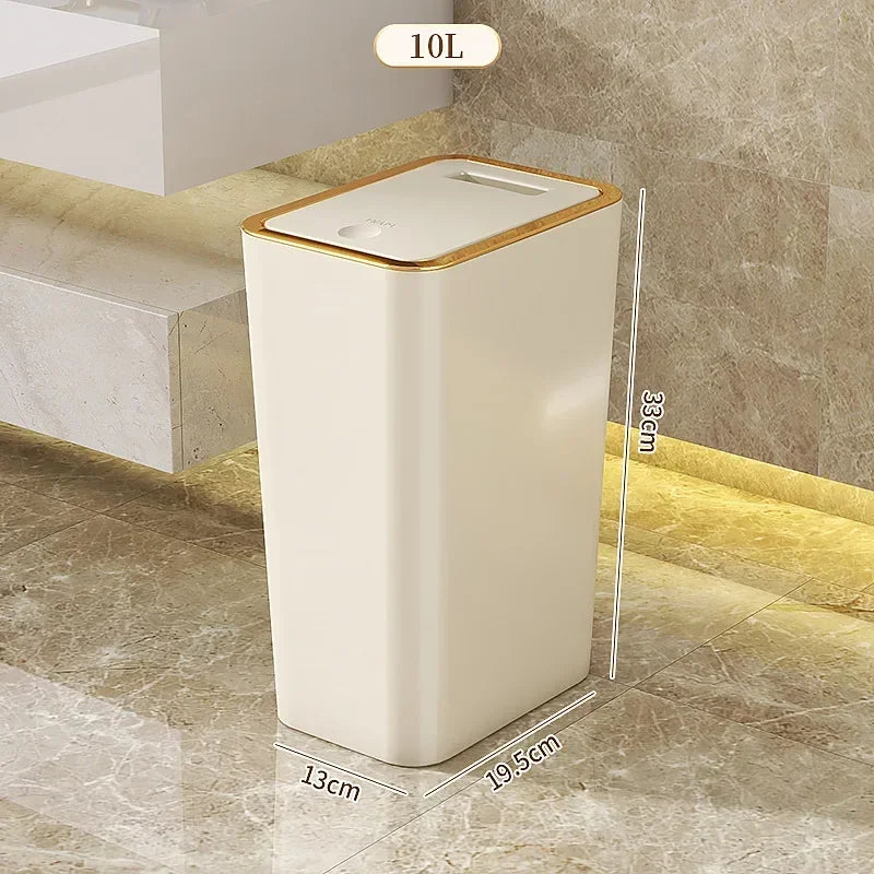 10L Odor-Proof Trash Can — One-Touch Modern Plastic Bin for Bathroom & Kitchen, Leakproof & Space-Saving Design