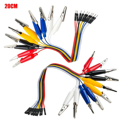 10Pin Alligator Clip Jumper Wire - 20cm Male Female Dupont Test Cable for Arduino, Microbit and LED Projects