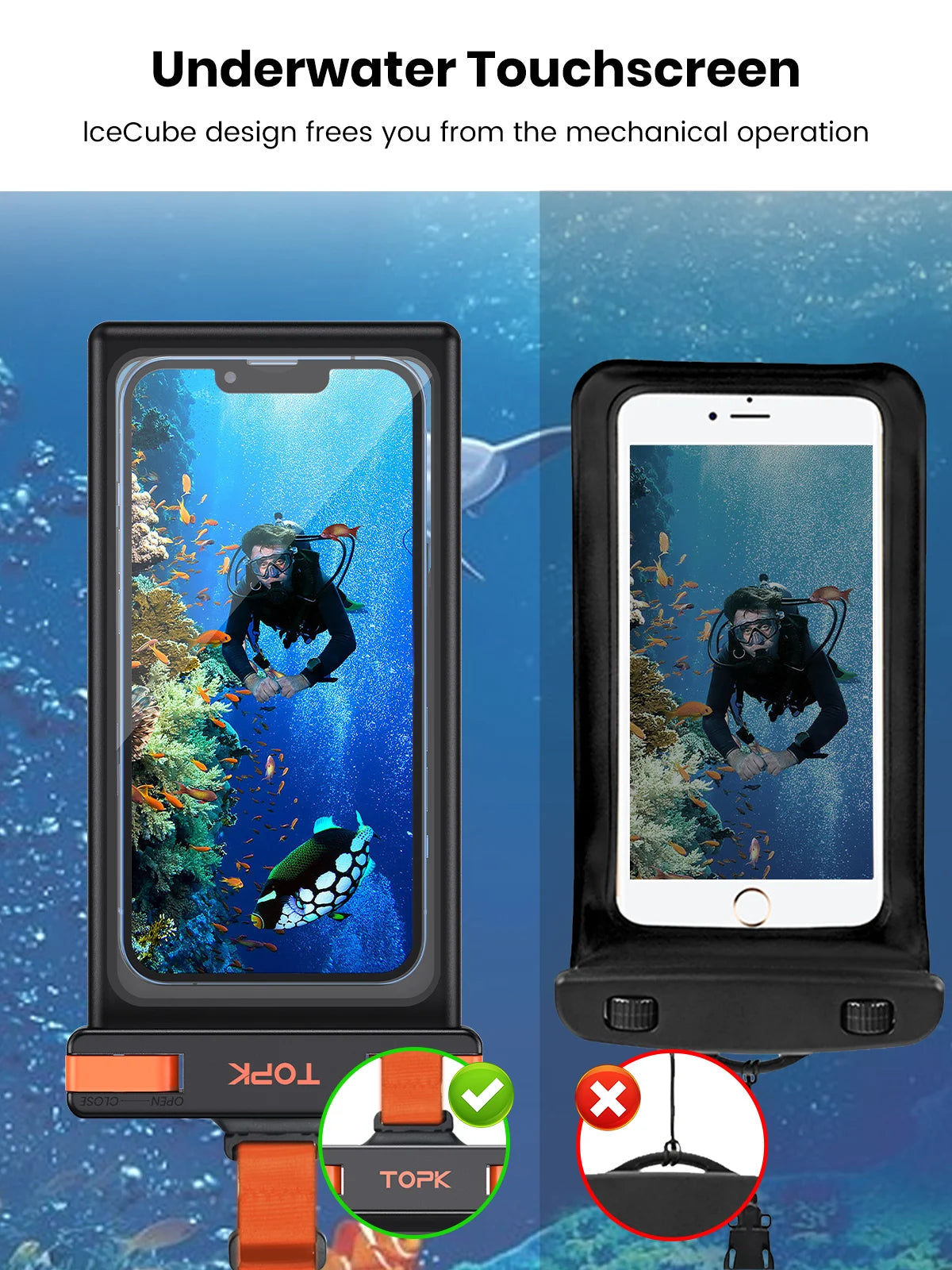 TOPK Waterproof Phone Pouch: IPX8 Underwater Screen Touchable Case for Mobile Phones Up to 7.0 inches