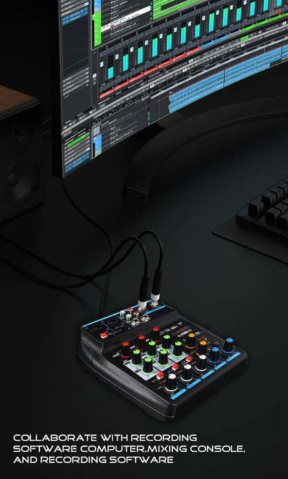 4 Channel DJ Mixer Console – Bluetooth, 48V Phantom Power, USB Audio Interface for Monitor & Karaoke System