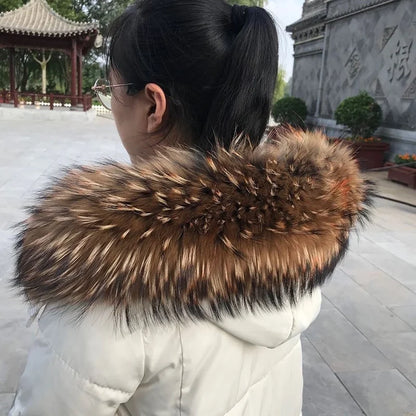 Natural Raccoon & Fox Fur Scarf – Luxury Women’s Winter Fur Collar and Hood Trim for Coats & Jackets