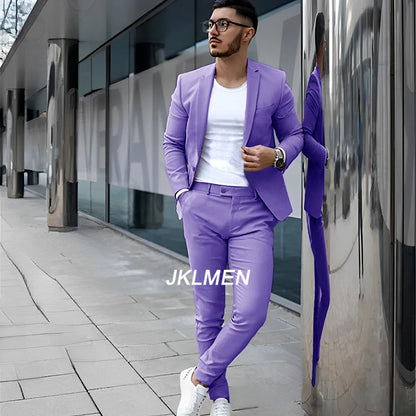 Gray Men’s 2 Piece Suit - Summer Casual Blazer & Pants Set for Wedding, Formal Events and Groom Style XS-5XL