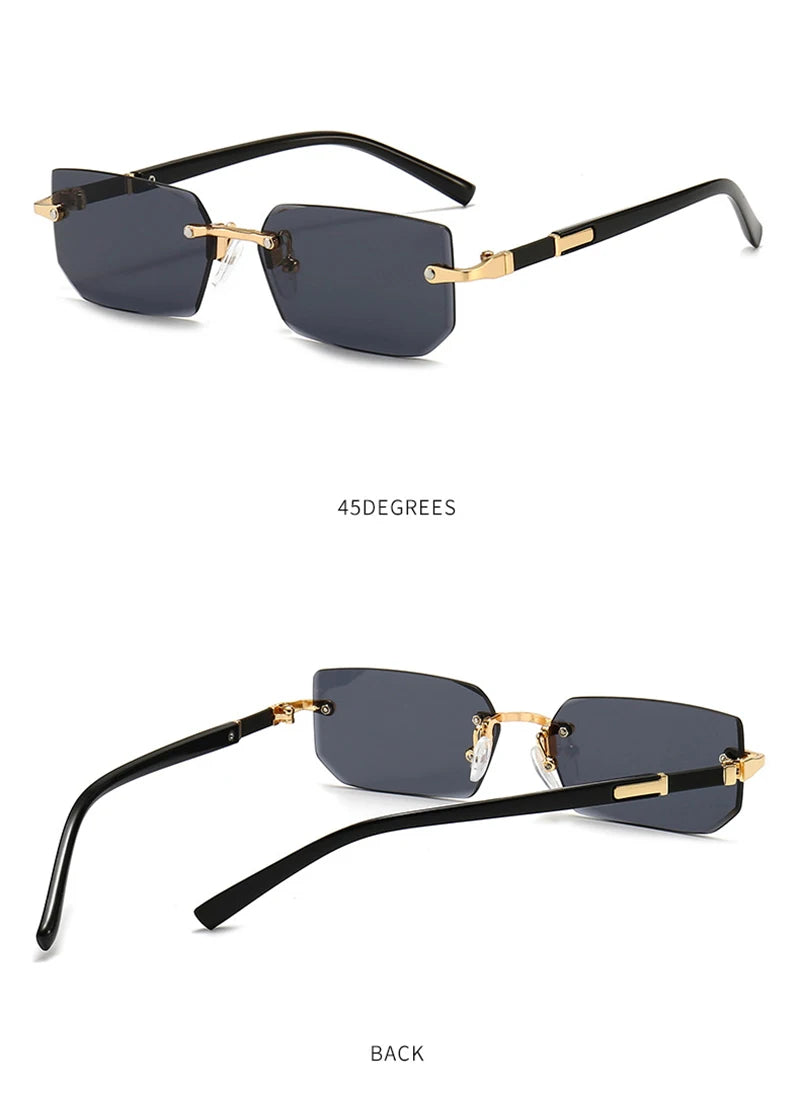 Fashion Rimless Sunglasses – Classic Small Square Frameless Shades for Men & Women, Summer Travel Eyewear