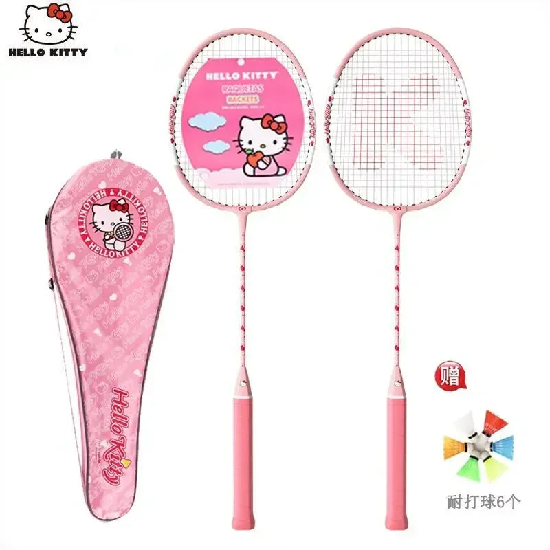 Hello Kitty Kawaii Anime Badminton Racket Set – Ultra-Light Durable Double Rackets, Cute Sports Gift