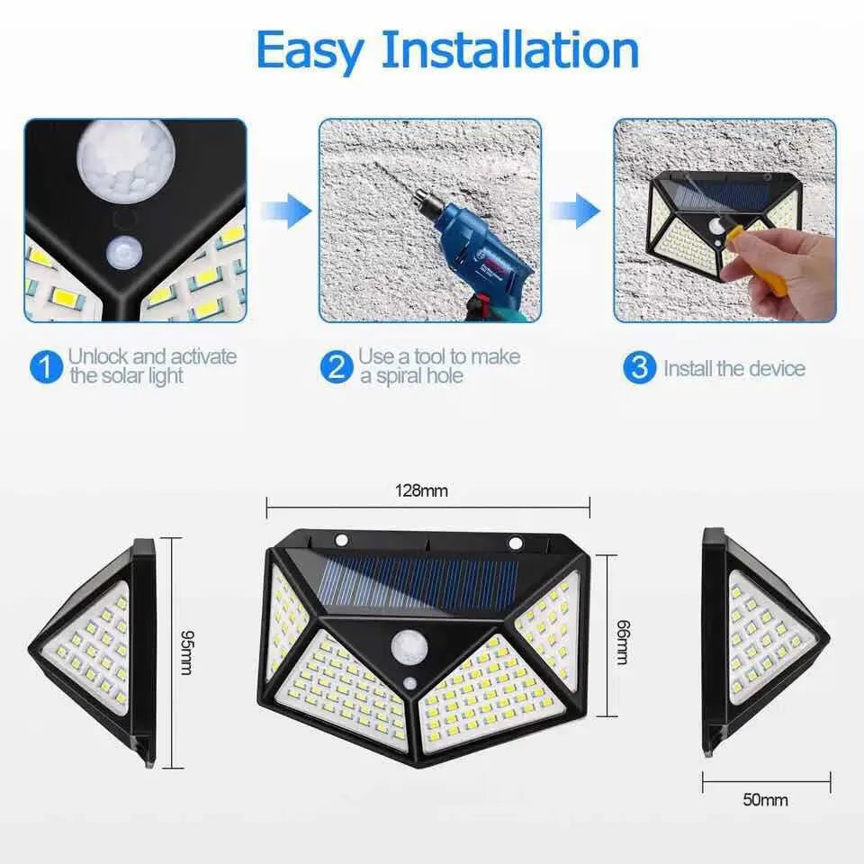 100 LED Outdoor Solar Wall Lights | PIR Motion Sensor Sunlight Street Light | Solar Powered for Garden Decoration - Available in 1/2/4/6Pcs