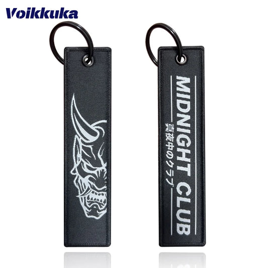 Midnight Club Oni Mask Keychain Set — 1/2/3pcs Embroidered Double-Sided Funny Tag for Motorcycle Accessories