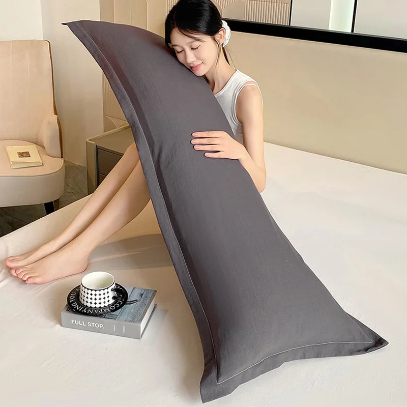 Long Pillowcase - Solid Color Washed Double Pillow Cover 48x100cm 120cm 150cm 180cm Couple Pillowcase Without Insert