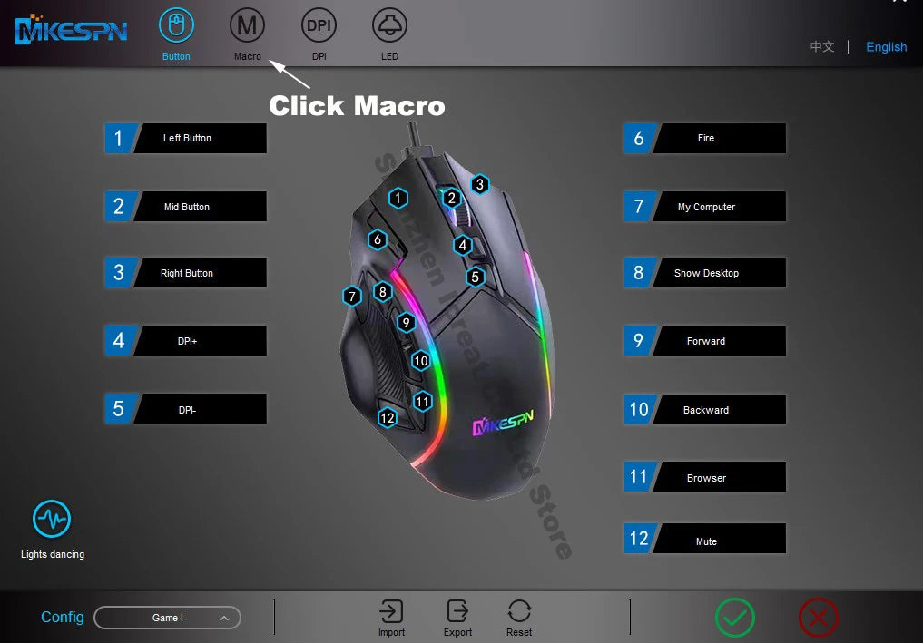 12800DPI RGB Gaming Mouse – Free Weight Macro with 12 Programmable Keys, 6-Level RGB Light for PC, Mac, PUBG, Laptop