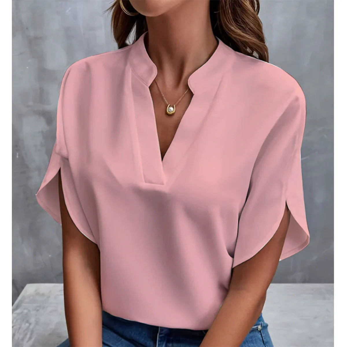 VEITCHE Women’s Summer V-Neck Blouse – Casual Loose Half Sleeve Pullover Shirt for Elegant Office Wear