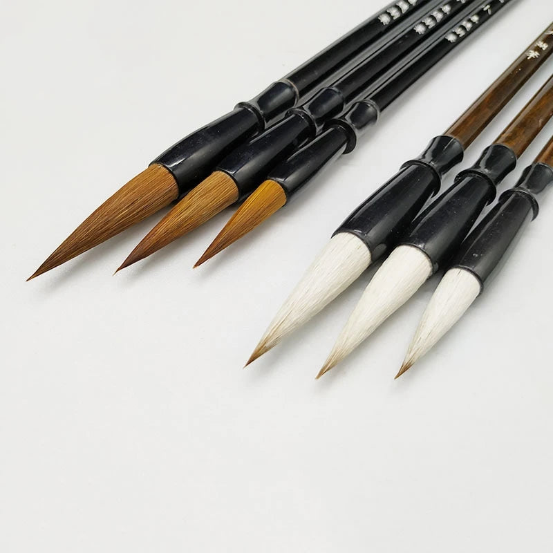 3/6Pcs Woolen Calligraphy Brush Set – Brown Weasel Hair Chinese & Japanese Art Pens for Office & School