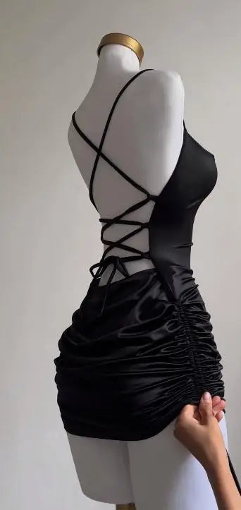 2024 Europe & US Cross-Border Dress - Summer Lace-Up Sexy Halter Spice Bag Hip Skirt