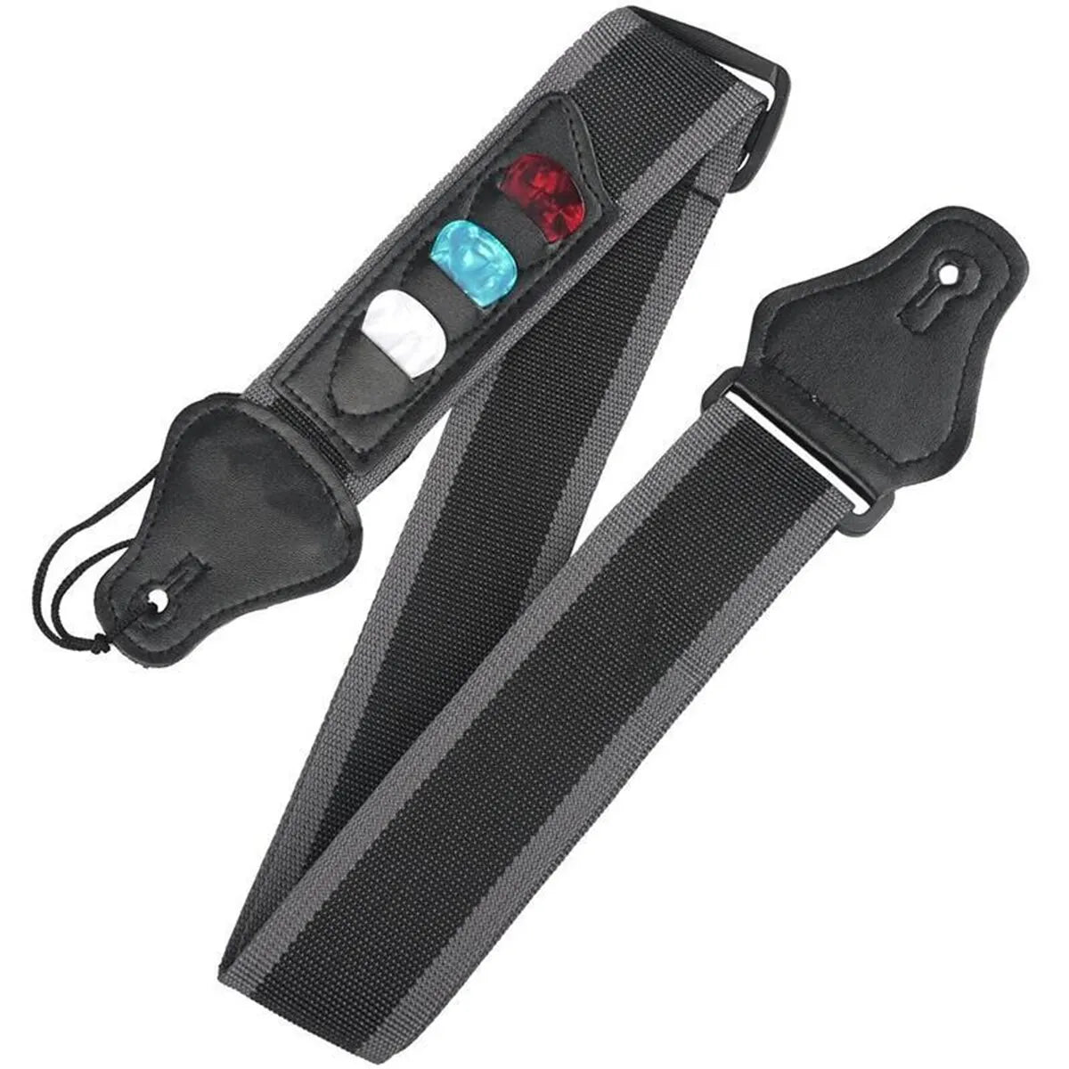 Adjustable Electric Guitar Strap – PU Leather Ends with 3 Guitar Pick Holders, for Acoustic Guitar & Bass Accessories