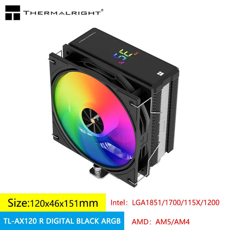 Thermalright AX120-R ARGB CPU Cooler with Digital Display – 4 Heat Pipe PWM Radiator for Intel LGA1851/1700 & AMD AM5