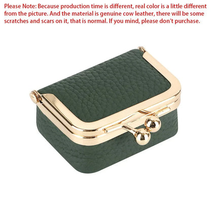 URBAN MASTER Genuine Leather Mini Coin Purse – Solid Color Kiss Lock Change Pouch, Casual Small Wallet for Women