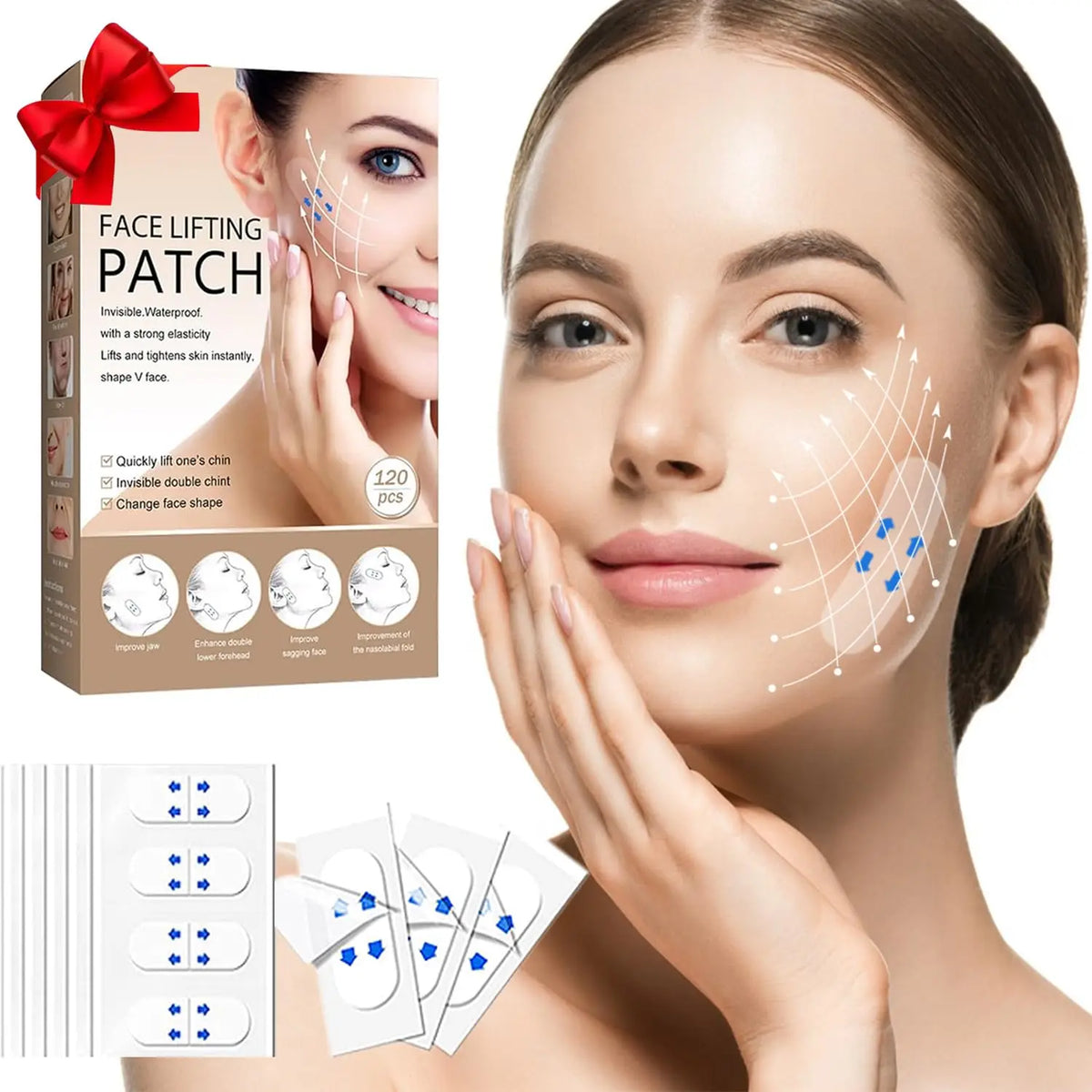 120-Piece Invisible Face Lifting Tape Set – Waterproof Transparent V-Shape Facial Patches for a Slimmer-Looking Face
